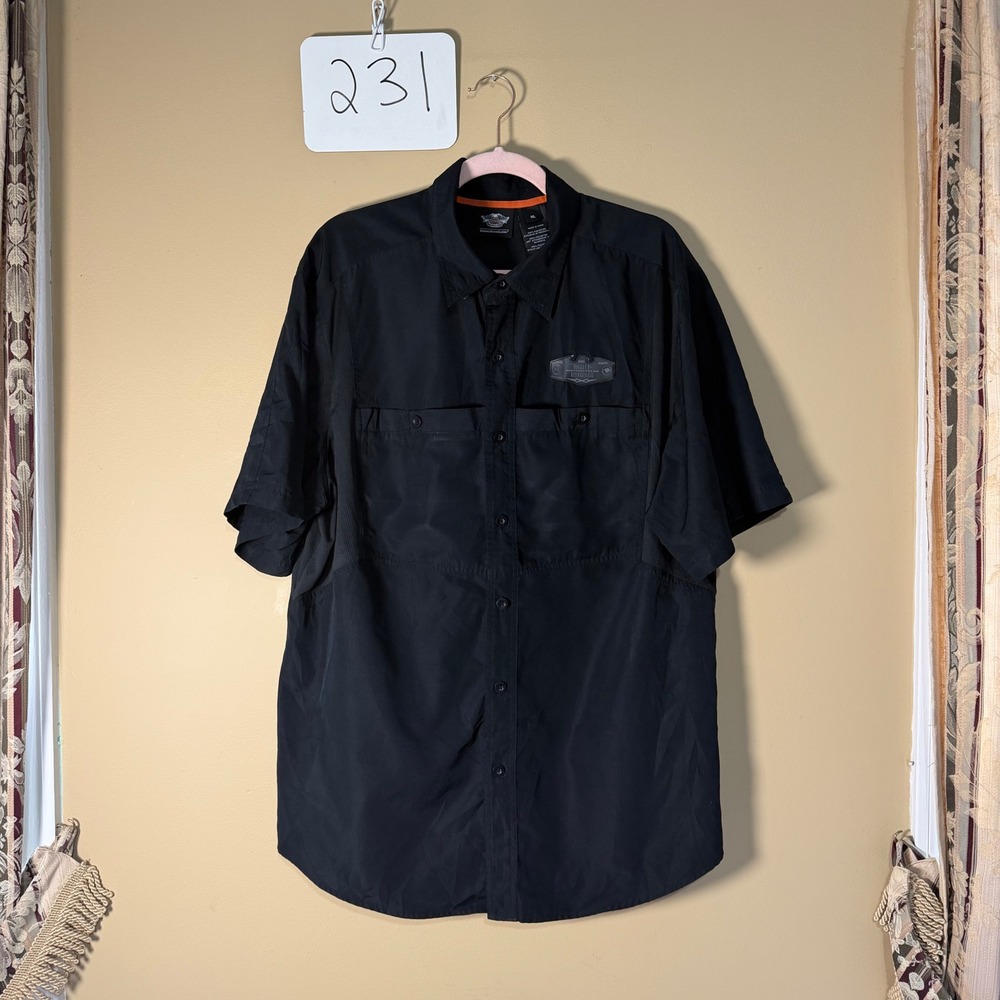Harley Davidson Genuine MotorClothes Men's XL Black Short Sleeve Button Up Shirt